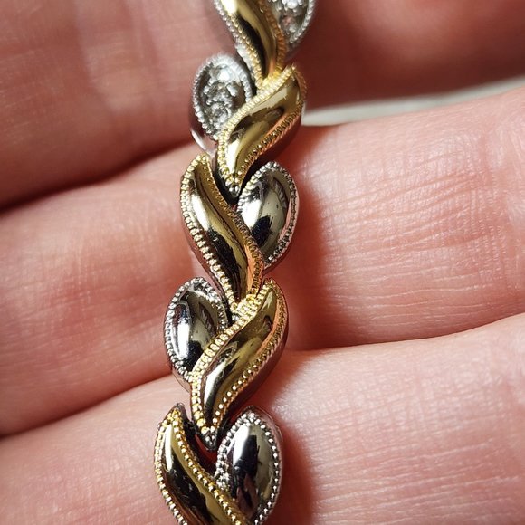 Tennis Link Bracelet Silver Gold Two Tone Hearts Mid Century Modernist 7" Gift - Picture 5 of 9